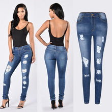 Load image into Gallery viewer, Fashionable denim tripped jeans
