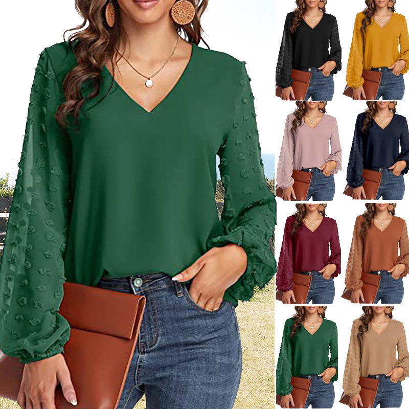 V-neck Long-sleeve Chiffon Shirt