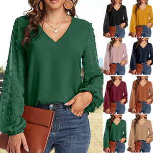 V-neck Long-sleeve Chiffon Shirt