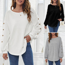 Load image into Gallery viewer, Round Collar Loose Leisure Lantern Buckle T-shirt
