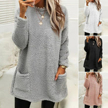 Load image into Gallery viewer, Pocket Crew Neck Casual Warm Long Sleeve T-Shirt Dress
