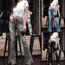 Load image into Gallery viewer, Denim High-waist Ripped Trousers
