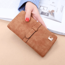 Load image into Gallery viewer, Women Drawstring Nubuck Leather Zipper Two Fold Wallet
