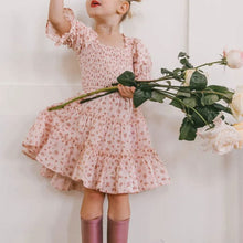 Load image into Gallery viewer, Children&#39;s Square Neck Lantern Sleeve Floral Plaid Dress

