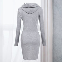 Load image into Gallery viewer, Women Stripes Pocket Knee Length Slim Casual Pullover Hoodie Dress
