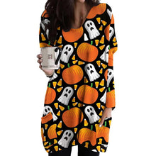 Load image into Gallery viewer, Halloween Cat Pumpkin Long Sleeve Dress
