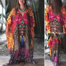Load image into Gallery viewer, V-Neck Beach Dress With Peacock Print
