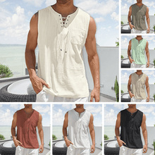 Load image into Gallery viewer, Lace-up Cotton and Linen T-shirt
