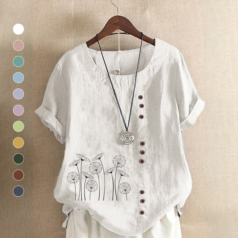 Pullover Print Cotton Linen T-Shirt – Cozymoo