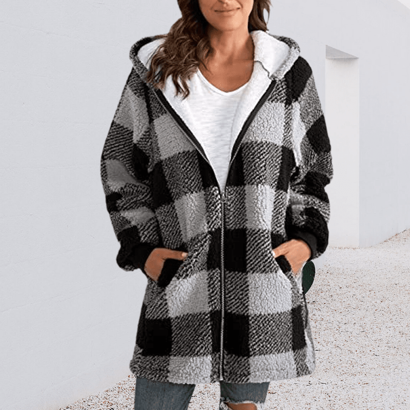 Hoodie Plaid Loose Overcoat Cozymoo Hoodie Plaid Loose Overcoat Cozymoo