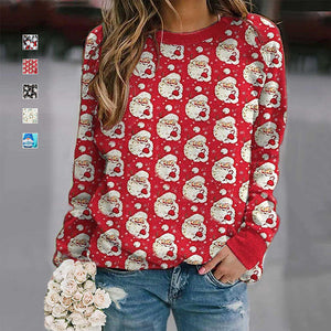 Christmas Print Crewneck Long Sleeved Fleece Sweatshirt