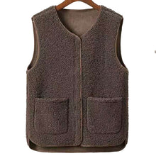Load image into Gallery viewer, Ladies Faux Sherpa Sleeveless V-Neck Vest
