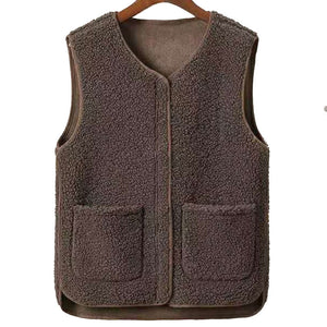 Ladies Faux Sherpa Sleeveless V-Neck Vest