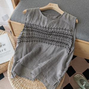 Summer Embroidered Loose Linen Vest