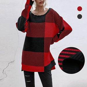 Plaid Contrast Knit Sweater