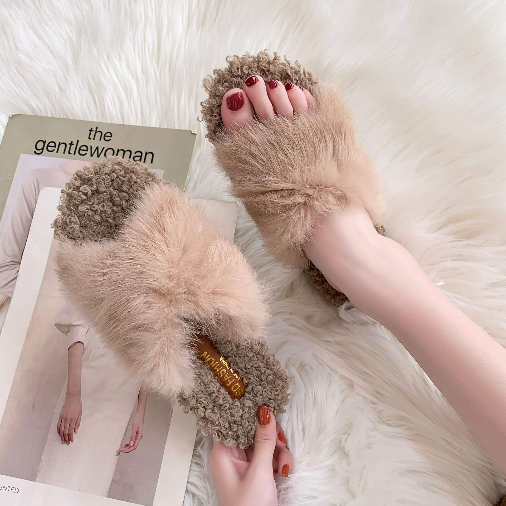 cute fluffy plush slippers
