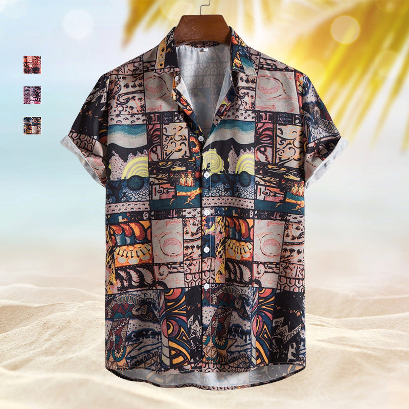 Men Patchwork Print Button Front Shirt