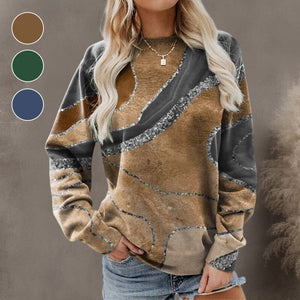 Geometric Loose Print Long Sleeve Crew Neck Sweatshirt