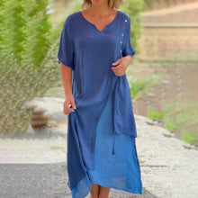 Load image into Gallery viewer, Asymmetrical Dress with Short Sleeves and V-neck
