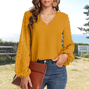 V-neck Long-sleeve Chiffon Shirt