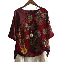Load image into Gallery viewer, Women&#39;s Button Short Sleeve Floral Print T-Shirt
