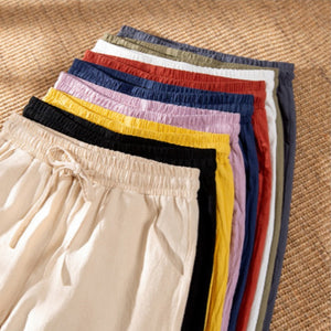 Women's Casual Cotton And Linen Elastic Waist Straight Pants