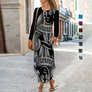 Ethnic Print Long Sleeve Dress