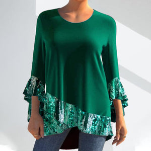 Solid Sequin Panel Irregular Dress