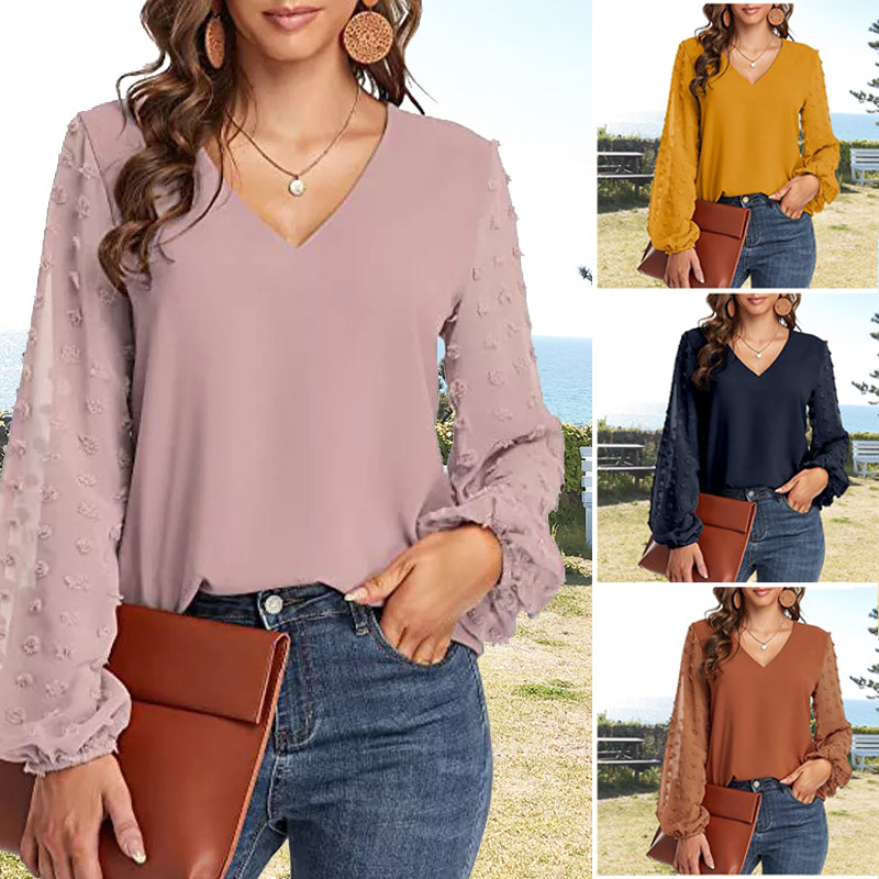 V-neck Long-sleeve Chiffon Shirt