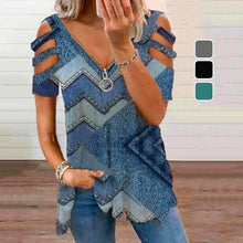 Load image into Gallery viewer, V-neck zipper short-sleeved T-shirt
