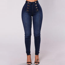 Load image into Gallery viewer, Double Breasted High Waist Skinny Jeans
