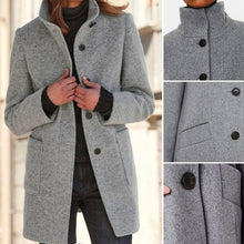 Load image into Gallery viewer, Solid Color Button Stand Collar Woolen Jacket
