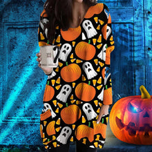 Load image into Gallery viewer, Halloween Cat Pumpkin Long Sleeve Dress

