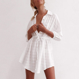 Lapel Single-Breasted Pumped Beach Dress