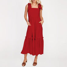 Load image into Gallery viewer, Plain Lace-Up Ruffle Dress
