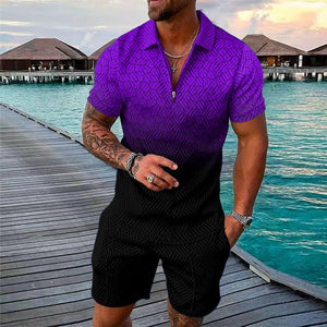 Men's Casual Printed Polo Suit
