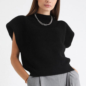 Solid Color Sleeveless Turtleneck Sweater