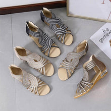 Load image into Gallery viewer, Roman Style Rhinestone Flat Sandals
