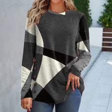 Load image into Gallery viewer, Women&#39;s Button Geometric Contrast Color Long-sleeved Printed Loose T-shirt
