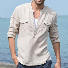 Load image into Gallery viewer, Men&#39;s Linen Casual Long Sleeve Solid Color Shirt
