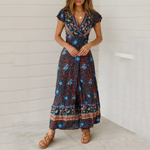 Load image into Gallery viewer, New Bohemian Big Pendulum V-Neck Beach Holiday Tie Printing Maxi Dresses.MC
