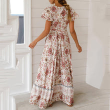 Load image into Gallery viewer, New Bohemian Big Pendulum V-Neck Beach Holiday Tie Printing Maxi Dresses.MC
