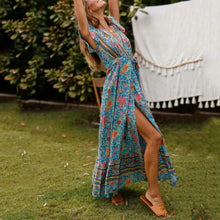 Load image into Gallery viewer, New Bohemian Big Pendulum V-Neck Beach Holiday Tie Printing Maxi Dresses.MC
