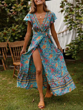 Load image into Gallery viewer, New Bohemian Big Pendulum V-Neck Beach Holiday Tie Printing Maxi Dresses.MC
