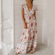 Load image into Gallery viewer, New Bohemian Big Pendulum V-Neck Beach Holiday Tie Printing Maxi Dresses.MC
