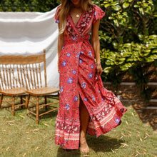 Load image into Gallery viewer, New Bohemian Big Pendulum V-Neck Beach Holiday Tie Printing Maxi Dresses.MC
