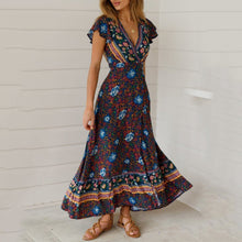 Load image into Gallery viewer, New Bohemian Big Pendulum V-Neck Beach Holiday Tie Printing Maxi Dresses.MC

