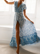 Load image into Gallery viewer, New Bohemian Big Pendulum V-Neck Beach Holiday Tie Printing Maxi Dresses.MC
