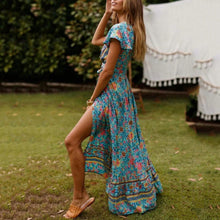 Load image into Gallery viewer, New Bohemian Big Pendulum V-Neck Beach Holiday Tie Printing Maxi Dresses.MC

