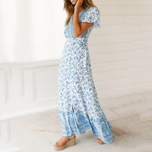 Load image into Gallery viewer, New Bohemian Big Pendulum V-Neck Beach Holiday Tie Printing Maxi Dresses.MC
